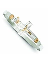 Genuine .925 Sterling Silver & 14K Rose Accent Crucifix Hook Catch Bangle 16.3 Grams . 100% Satisfaction Guaranteed.
