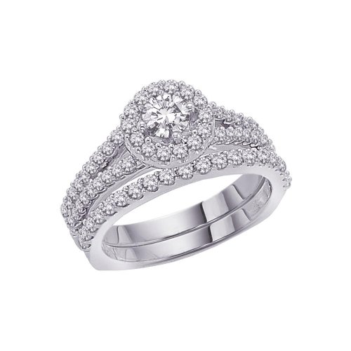 14K White Gold 2 ct GH Diamond Bridal Wedding Ring Set Sz 6.75