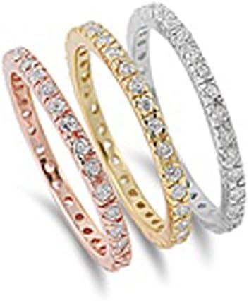 Pink Cookie New Tri Color Bands Ring Set Silver Tone Ring Sizes 5-10