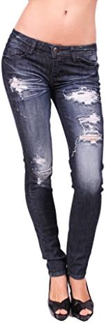 Machine Jeans Women Distressed Skinny Jeans with Whisker Detail 0 Dark Denim