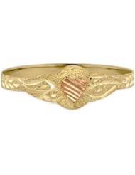 Children / Teen 14K Tri-Color Gold Adjustable Bangle Beautifully Designed with a Heart 12.3mm Wide