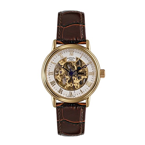 Para hombre reloj infantil con mecanismo de giratorio automático esfera analógica blanca y correa de piel color marrón gs00309/01 Para hombre reloj infantil con mecanismo de giratorio automático esfera analógica blanca y correa de piel color marrón gs00309/01