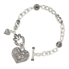 Buy Marcasite Single Heart Charm Bracelet Fashion Jewelry by PammyJ Bracelet