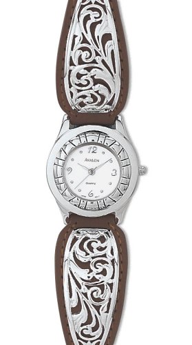 Avalon Watches, Avalon Lady Rancher Western Watch-Tan Saddle with .925 Sterling Silver Keeper and Buckle # 7374, Womens Watches, Womens Avalon Watches
