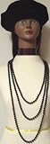 Set of Three Long Medium and Short Chain Black Simulated Pearl Necklaces Offered with Hand Crocheted Black Chenille and Gimp Skull Cap