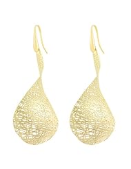14 Karat Yellow Gold Twisted Teardrop Mesh Dangle Earrings