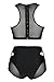 Pink Queen Women's Back Zip Mesh Spicy High-Waist Racer Bikini Swimwear (L, Black)