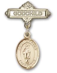 Gold Filled Baby Badge with St. Gregory the Great Charm and Godchild Badge Pin