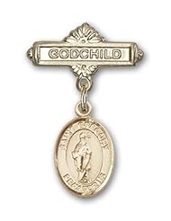 14K Gold Baby Badge with St. Gregory the Great Charm and Godchild Badge Pin