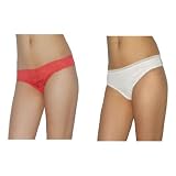 2 PACK: Womens Sexy Hipster Briefs Underwear Thong Panties / Knickers - Red & White