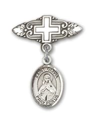 Sterling Silver Baby Badge with St. Olivia Charm and Badge Pin with Cross