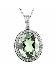 14K White Gold Oval Cut Prasiolite (Green Amethyst) and Diamond Pendant -- LIFETIME WARRANTY