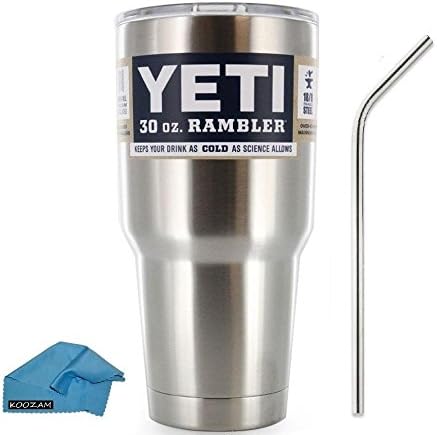 Koozam / Yeti Rambler Tumbler Stainless Steel, 30 oz, Keeps Hot or Cold beverages for Hours, BPA Free, with Stainless Steel Straw and Koozam Cleaning Cloth, Great for Outdoor, Camping, or Hunting Gift