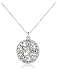 Sterling Silver "The Ties Between Sisters Are the Strongest Bond" Reversible Pendant Necklace with Cubic Zirconia Heart, 18"