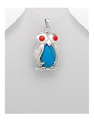 Owl Reconstructed stones Pendant Necklace In 92.5 Sterling Silver