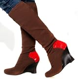 NASCAR Fonda Womens Boots Wedge Heel Shoes Chocolate/Red