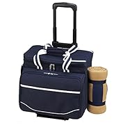 Picnic at Ascot Equipped Picnic Cooler On Wheels With Blanket, Navy/White With Gingham