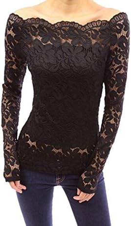 OUTSIT Women's Floral Lace Off Shoulder Top