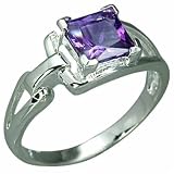 1.50 Carats Princess Cut Genuine Amethyst Sterling Silver Ring