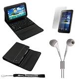 Flip Deluxe Leather Portfolio Protector Case Cover with Built In Stand and Wireless Bluetooth Typing Keyboard for New Samsung Galaxy Tab P1000 Tablet Device ( Note: This product DOES NOT work with Sprint, Verizon and U.S. Cellular version ) + Includes a Durable Screen Protector + Includes a Crystal Clear High Quality HD Noise Filter Ear Buds