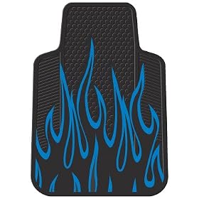 Blue Tipped Flames Style Universal-Fit Molded Front Floor Mat - Set of 2