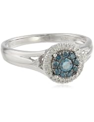 Sterling Silver Circle Cluster Blue and White Diamond Ring (1/3cttw, I-J and Blue Color, I2-I3 Clarity), Size 7