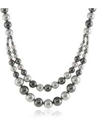 Colored Simulated Pearl Double Row Frontal Necklace, 18+2"