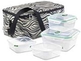 Petpac Large Black Zebra Print Insulated Pet Dog Travel Bag with 4 Container ...