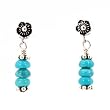 Dainty Sleeping Beauty Natural Turquoise Gemstone Bead Dangle Earrings with Detailed Flower Posts, #7491