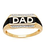 18k Gold Plated Sterling Silver Enamel DAD Straight Mens Diamond Ring (0.01 cttw, I-J Color, I3 Clarity)