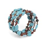 Glass, Wooden, and Metal Beads Turquoise Wrap Bracelet 