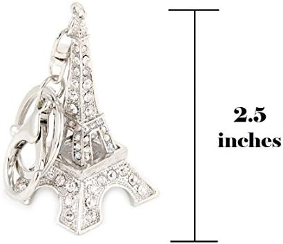 Silver Jeweled Rhinestone Paris Eiffel Tower Charm Pendant Key Chain Ring Stocking Stuffer