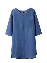 Spring Fall Elbow Length Sleeves Short Denim  Dress