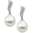 14K White Gold Paspaley South Sea Cultured Fashion Drop Pearl and Diamond Earrings