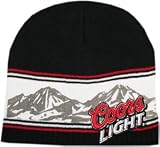 Coors Light Mountain White Stripe Black Knit Beanie Hat Skull Cap