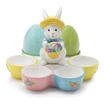 Adorable Bunny Rabbit Egg Plate/Holder Cute Design Holding Basket Of Flowers