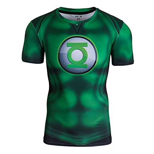 Green Lantern 3D Print Compression T Shirt Tops Mens Marvel Comics T-Shirt (L)