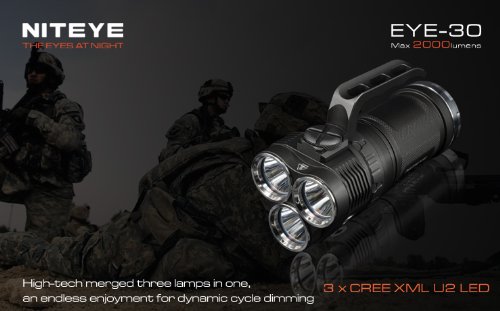  Niteye EYE30 highend 3x Cree XML U2 LED Flashlight Black with Car Charger - 2000 Lumens by Aimkon Outdoors 
