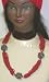 Multi Strand Very Fine Red Beads Separated By Multi Crusted Large Beads Short Chain N...