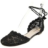 ALL BLACK Womens Open Crochet Ballet Flat