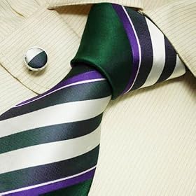 S3041 NEW Designer Hand Made Grey Stripes Neck Tie Cufflinks Green White Purple Ties for Men...