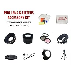 Panasonic DMC-FZ40 Supreme 20 Piece Lens & Filter Set Includes Wide Angle Lens, Macro Lens, 2X Telephoto Lens, 3 Piece Filter Kit, Mini Tripod, Lens Cleaning Kit, Camera Hand Grip, Flower Lens Hood, Mini Tripod, Lens Cap Keeper + More