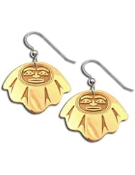 14K Yellow Gold Northwest Coast Native American Origins Mankind Earrings. Made in USA.