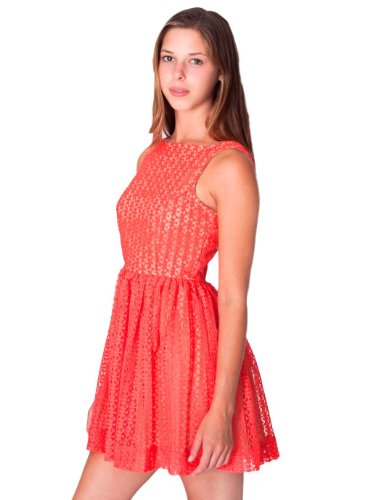 American Apparel Lace Sun Dress Large Bright Coral