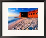 Fort Jefferson and Beach at Sunset, Garden Key, Dry Tortugas National Park, Florida Framed Art Poster Print by Eddie Brady, 21x17