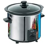 Haden 10120 2000w Slow Cooker in Stainless Steel with 3 ltr capacity, removable ceramic crock and 3 temperature settings