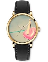 SPRAWL Aanalog Fashion Series Gold Ladies Watches of Genuine Black Leather Strap,Unique Wrist Watch for Women Girls Designed with hanging heart