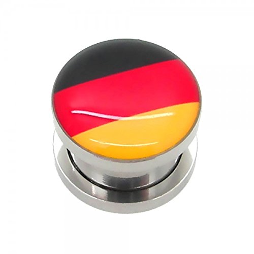 Flesh Tunnel Plug Piercingschmuck Ohr Fanartikel Deutschland Flagge Fussball WM EM, Größe:10 mm