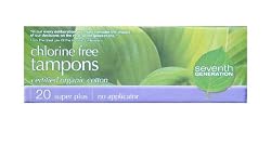 Seventh Generation Chlorine Free Organic Cotton Tampons, Super Plus, non-applicator, 20-count packages (Pack of 12) (240 tampons)