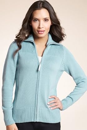Pure Cotton Funnel Neck Long Sleeve Ribbed Cardigan